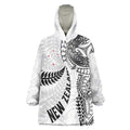 Aotearoa Volleyball Custom Wearable Blanket Hoodie Silver Ferns and Maori Tribal White