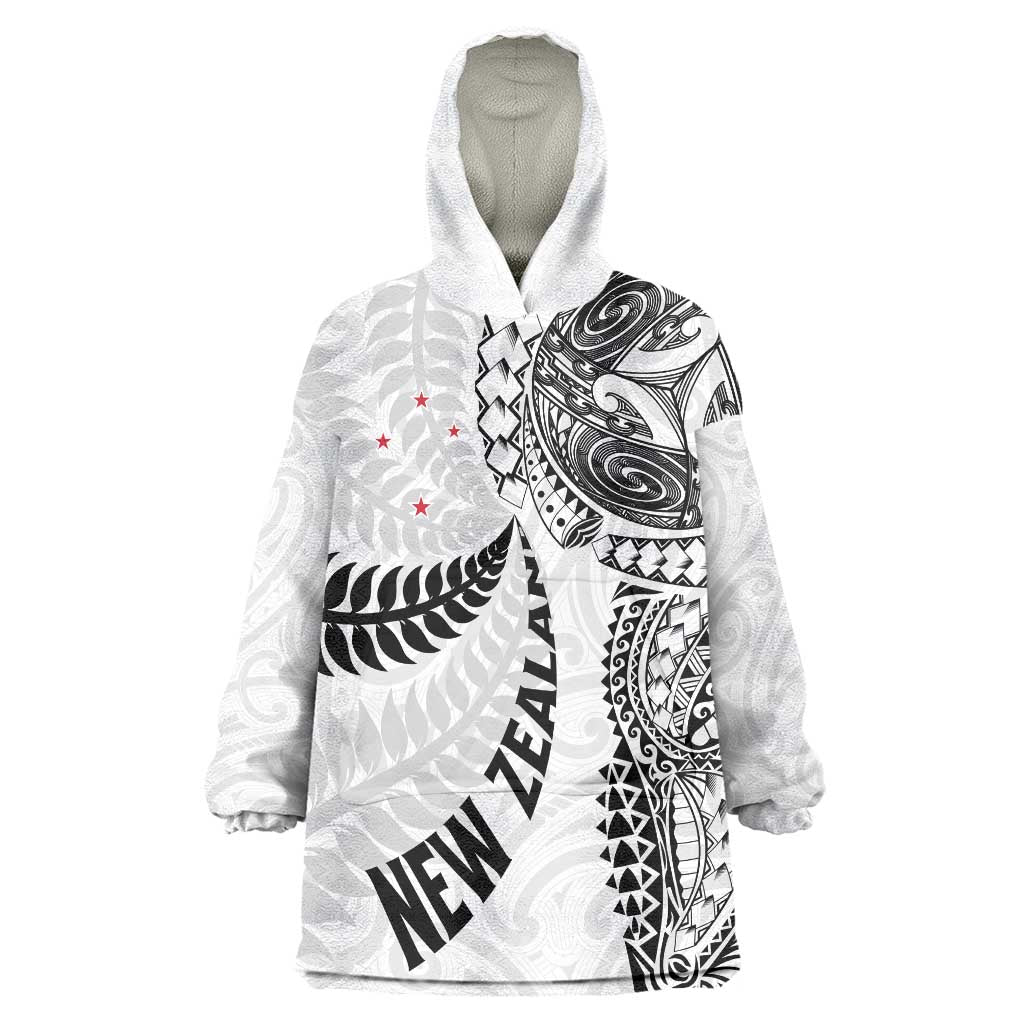 Aotearoa Volleyball Custom Wearable Blanket Hoodie Silver Ferns and Maori Tribal White