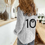 Aotearoa Volleyball Custom Women Casual Shirt Silver Ferns and Maori Tribal White