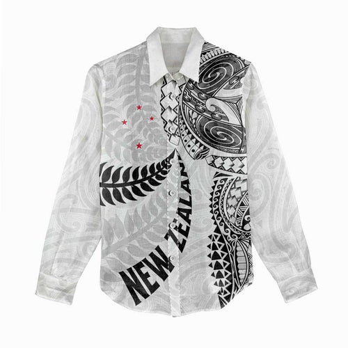 Aotearoa Volleyball Custom Women Casual Shirt Silver Ferns and Maori Tribal White