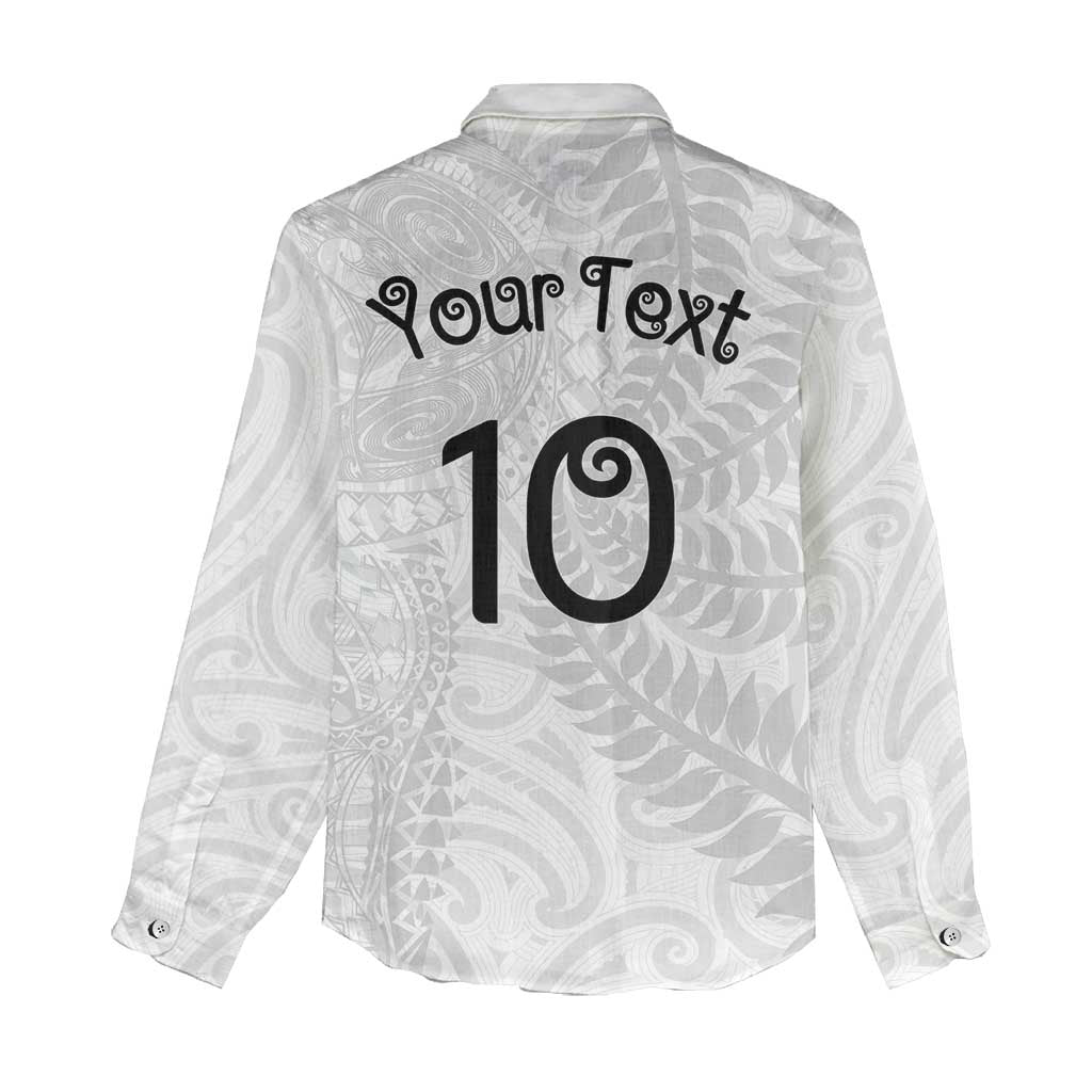 Aotearoa Volleyball Custom Women Casual Shirt Silver Ferns and Maori Tribal White