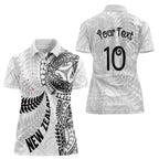 Aotearoa Volleyball Custom Women Polo Shirt Silver Ferns and Maori Tribal White