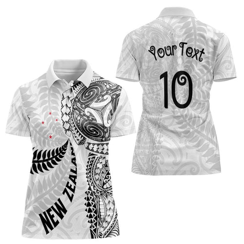 Aotearoa Volleyball Custom Women Polo Shirt Silver Ferns and Maori Tribal White