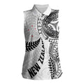Aotearoa Volleyball Custom Women Sleeveless Polo Shirt Silver Ferns and Maori Tribal White