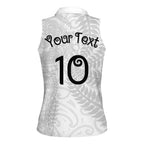 Aotearoa Volleyball Custom Women Sleeveless Polo Shirt Silver Ferns and Maori Tribal White
