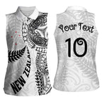 Aotearoa Volleyball Custom Women Sleeveless Polo Shirt Silver Ferns and Maori Tribal White