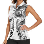 Aotearoa Volleyball Custom Women Sleeveless Polo Shirt Silver Ferns and Maori Tribal White