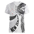 Aotearoa Volleyball Custom Women V-Neck T-Shirt Silver Ferns and Maori Tribal White