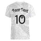 Aotearoa Volleyball Custom Women V-Neck T-Shirt Silver Ferns and Maori Tribal White