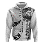 Aotearoa Volleyball Custom Zip Hoodie Silver Ferns and Maori Tribal White