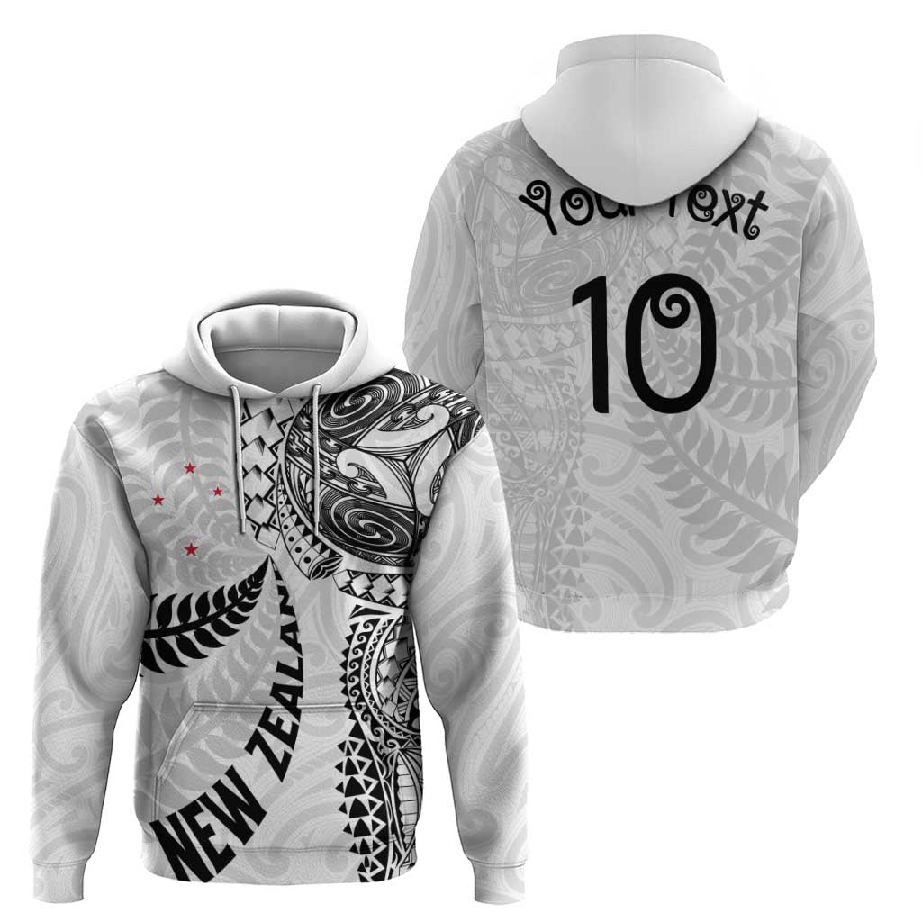 Aotearoa Volleyball Custom Zip Hoodie Silver Ferns and Maori Tribal White