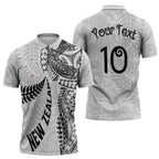 Aotearoa Volleyball Custom Zipper Polo Shirt Silver Ferns and Maori Tribal White
