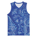 New Zealand Sea Animals Basketball Jersey with Maori Koru Tribal Tattoo and Silver Ferns Aquatic Style