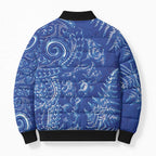 New Zealand Sea Animals Bomber Puffer Jacket with Maori Koru Tribal Tattoo and Silver Ferns Aquatic Style