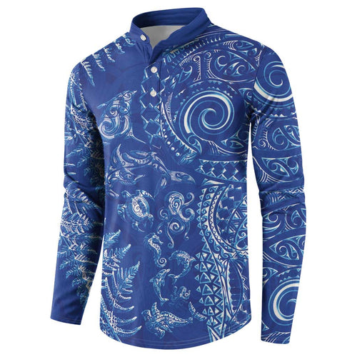 New Zealand Sea Animals Button Sweatshirt with Maori Koru Tribal Tattoo and Silver Ferns Aquatic Style