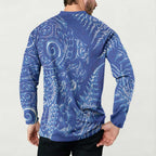 New Zealand Sea Animals Button Sweatshirt with Maori Koru Tribal Tattoo and Silver Ferns Aquatic Style