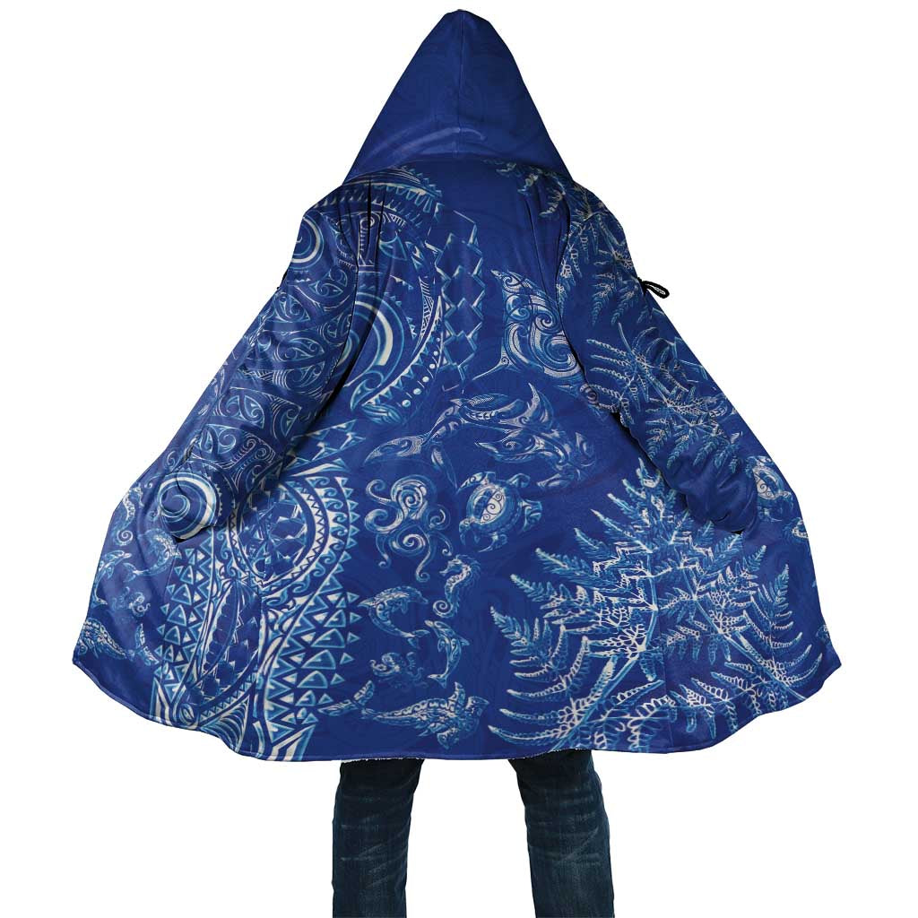New Zealand Sea Animals Cloak with Maori Koru Tribal Tattoo and Silver Ferns Aquatic Style