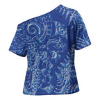 New Zealand Sea Animals Cross Shoulder Shirt with Maori Koru Tribal Tattoo and Silver Ferns Aquatic Style