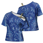 New Zealand Sea Animals Cross Shoulder Shirt with Maori Koru Tribal Tattoo and Silver Ferns Aquatic Style