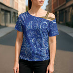 New Zealand Sea Animals Cross Shoulder Shirt with Maori Koru Tribal Tattoo and Silver Ferns Aquatic Style
