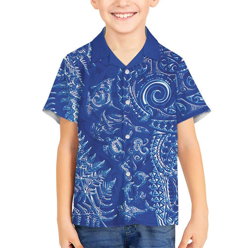 New Zealand Sea Animals Hawaiian Shirt with Maori Koru Tribal Tattoo and Silver Ferns Aquatic Style