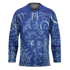 New Zealand Sea Animals Hockey Jersey with Maori Koru Tribal Tattoo and Silver Ferns Aquatic Style