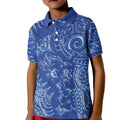 New Zealand Sea Animals Kid Polo Shirt with Maori Koru Tribal Tattoo and Silver Ferns Aquatic Style