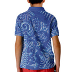 New Zealand Sea Animals Kid Polo Shirt with Maori Koru Tribal Tattoo and Silver Ferns Aquatic Style