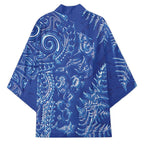 New Zealand Sea Animals Kimono with Maori Koru Tribal Tattoo and Silver Ferns Aquatic Style