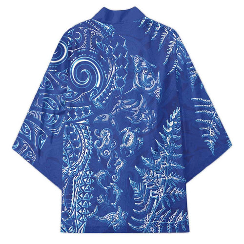 New Zealand Sea Animals Kimono with Maori Koru Tribal Tattoo and Silver Ferns Aquatic Style