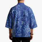 New Zealand Sea Animals Kimono with Maori Koru Tribal Tattoo and Silver Ferns Aquatic Style
