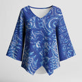 New Zealand Sea Animals Kimono Sleeve Blouse with Maori Koru Tribal Tattoo and Silver Ferns Aquatic Style