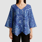 New Zealand Sea Animals Kimono Sleeve Blouse with Maori Koru Tribal Tattoo and Silver Ferns Aquatic Style