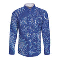 New Zealand Sea Animals Long Sleeve Button Shirt with Maori Koru Tribal Tattoo and Silver Ferns Aquatic Style