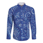 New Zealand Sea Animals Long Sleeve Button Shirt with Maori Koru Tribal Tattoo and Silver Ferns Aquatic Style