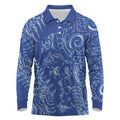 New Zealand Sea Animals Long Sleeve Polo Shirt with Maori Koru Tribal Tattoo and Silver Ferns Aquatic Style