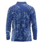 New Zealand Sea Animals Long Sleeve Polo Shirt with Maori Koru Tribal Tattoo and Silver Ferns Aquatic Style