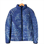 New Zealand Sea Animals Padded Jacket with Maori Koru Tribal Tattoo and Silver Ferns Aquatic Style