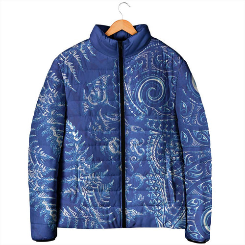 New Zealand Sea Animals Padded Jacket with Maori Koru Tribal Tattoo and Silver Ferns Aquatic Style