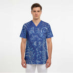 New Zealand Sea Animals Scrub Top with Maori Koru Tribal Tattoo and Silver Ferns Aquatic Style