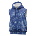 New Zealand Sea Animals Sleeveless Hoodie with Maori Koru Tribal Tattoo and Silver Ferns Aquatic Style