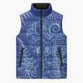 New Zealand Sea Animals Sleeveless Puffer Jacket with Maori Koru Tribal Tattoo and Silver Ferns Aquatic Style