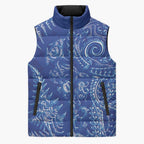 New Zealand Sea Animals Sleeveless Puffer Jacket with Maori Koru Tribal Tattoo and Silver Ferns Aquatic Style
