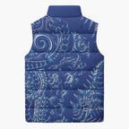 New Zealand Sea Animals Sleeveless Puffer Jacket with Maori Koru Tribal Tattoo and Silver Ferns Aquatic Style