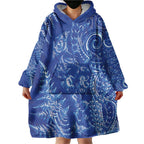 New Zealand Sea Animals Wearable Blanket Hoodie with Maori Koru Tribal Tattoo and Silver Ferns Aquatic Style