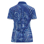 New Zealand Sea Animals Women Polo Shirt with Maori Koru Tribal Tattoo and Silver Ferns Aquatic Style