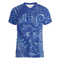 New Zealand Sea Animals Women V-Neck T-Shirt with Maori Koru Tribal Tattoo and Silver Ferns Aquatic Style