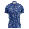 New Zealand Sea Animals Zipper Polo Shirt with Maori Koru Tribal Tattoo and Silver Ferns Aquatic Style