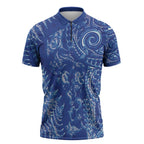 New Zealand Sea Animals Zipper Polo Shirt with Maori Koru Tribal Tattoo and Silver Ferns Aquatic Style