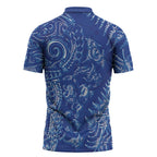 New Zealand Sea Animals Zipper Polo Shirt with Maori Koru Tribal Tattoo and Silver Ferns Aquatic Style